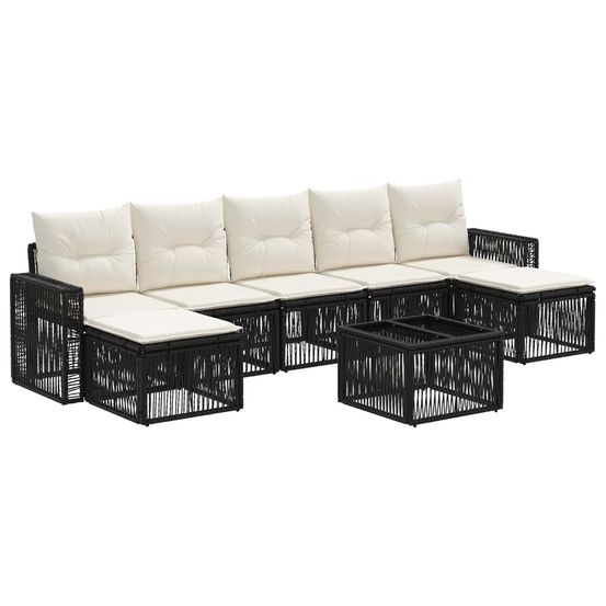 Ensemble de canapé de jardin 8 pc noir et blanc crème polyrotin