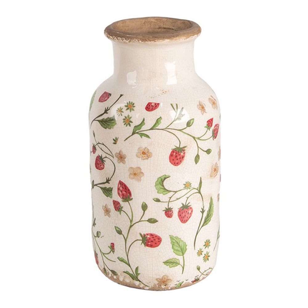 Vase céramique fraise rouge beige 14x14x26cm