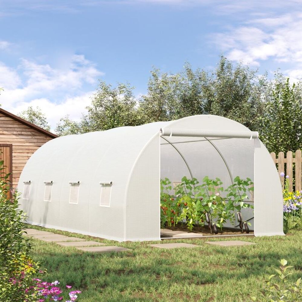Serre tunnel de jardin en métal et pe 595 x 300 x 200 cm blanche pour potager et plantes - comfortxl outdoor living