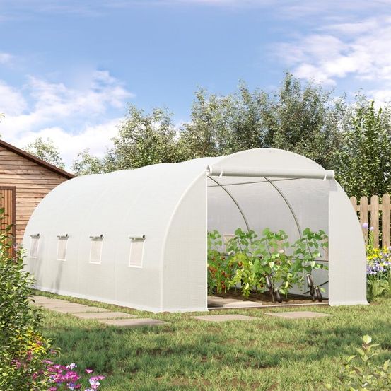 Serre tunnel de jardin en métal et pe 595 x 300 x 200 cm blanche pour potager et plantes - comfortxl outdoor living