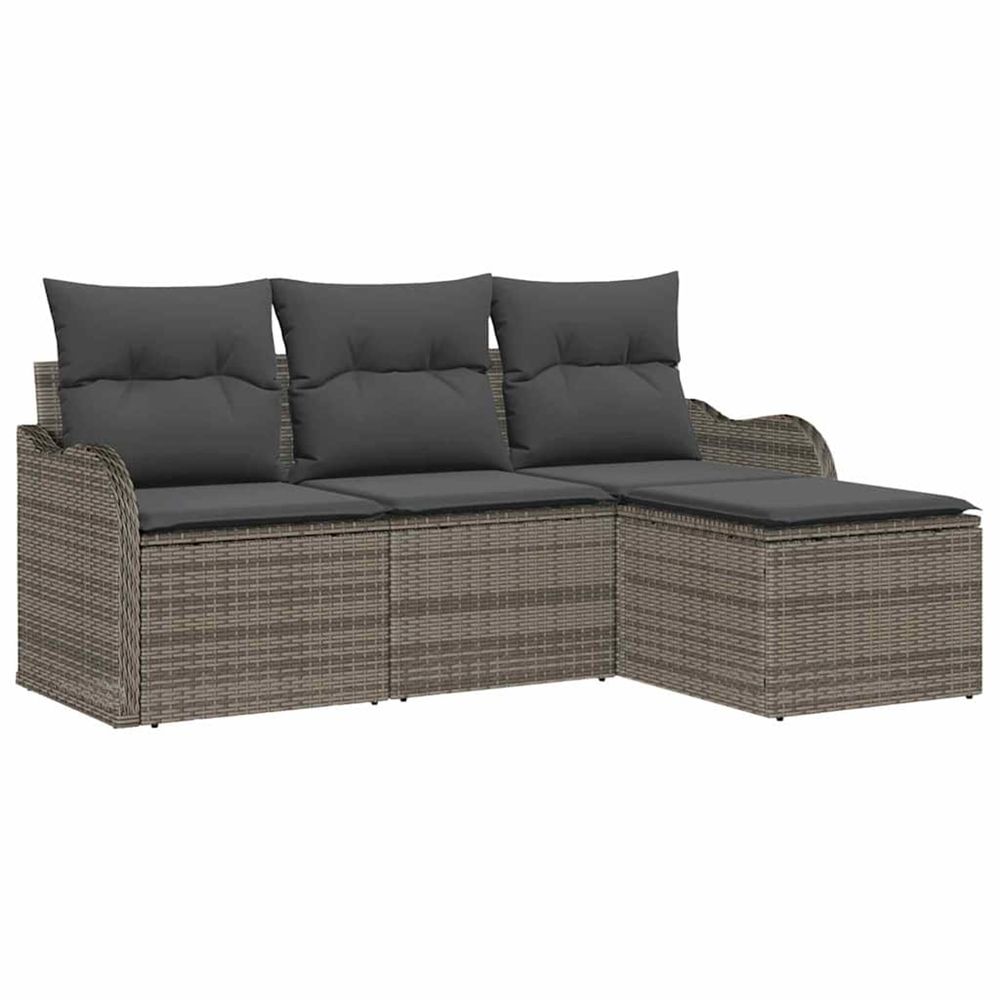 Ensemble de canapé de jardin 4 pc gris polyrotin