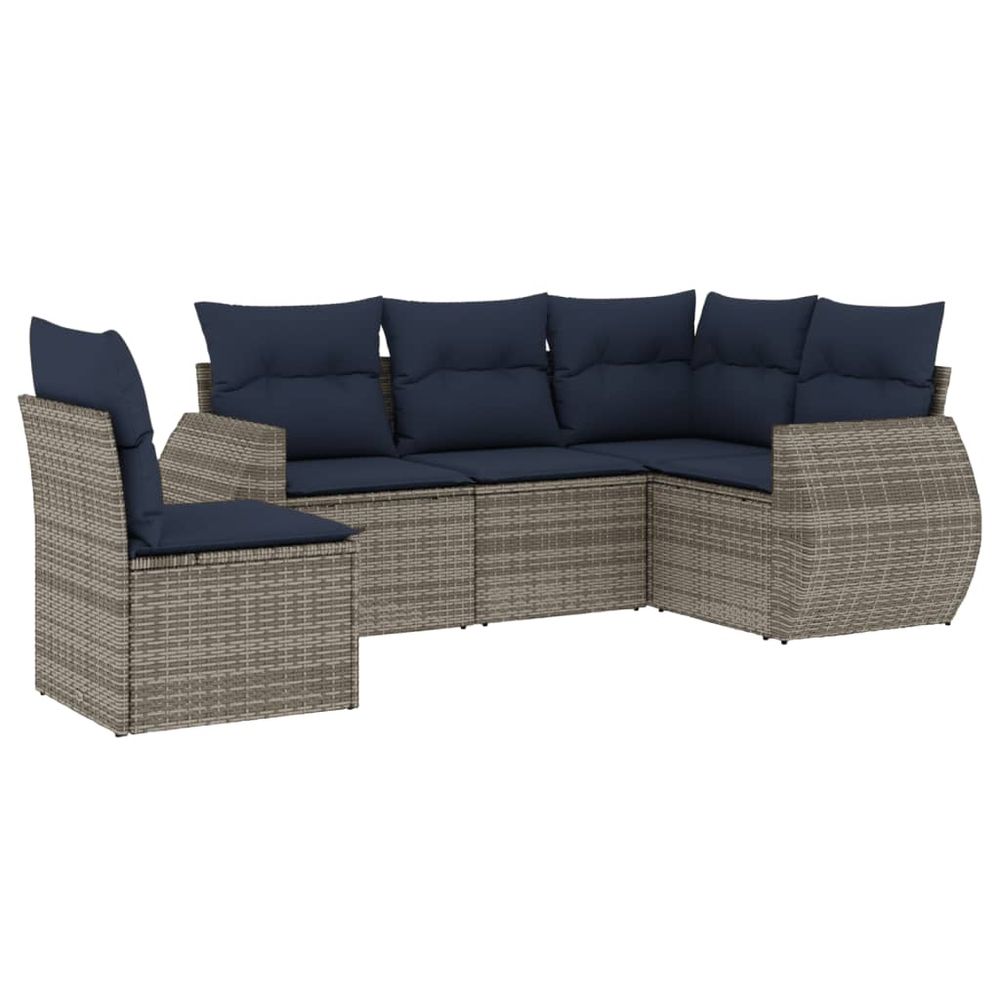 Ensemble de canapé de jardin 5 pcs avec coussins gris résine tressée