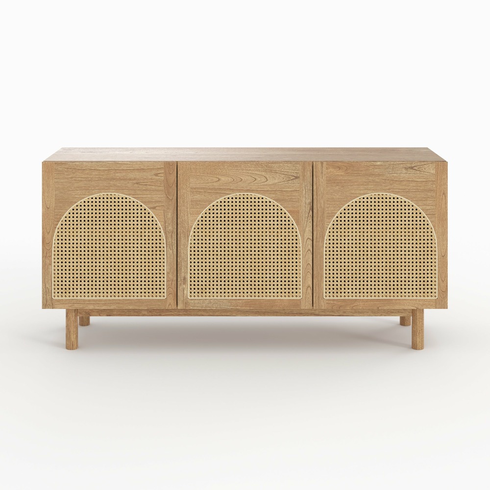 Delya-buffet en bois massif de mindi et rotin