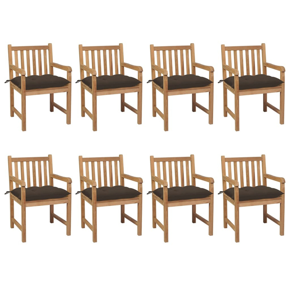 Chaises de jardin lot de 8 avec coussins taupe bois teck solide