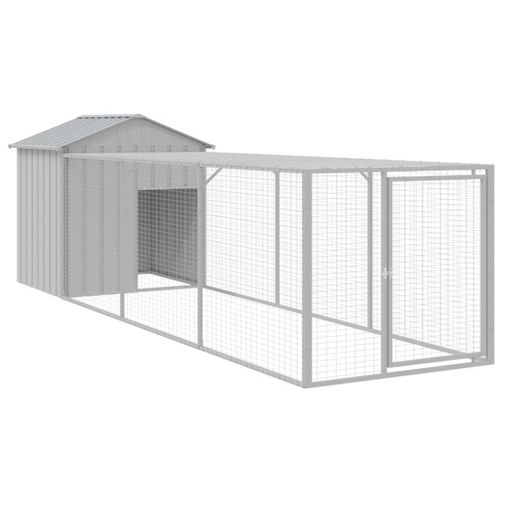 Poulailler enclos cage poules avec cour clair 117 x 405 x 123 cm acier galvanisé gris