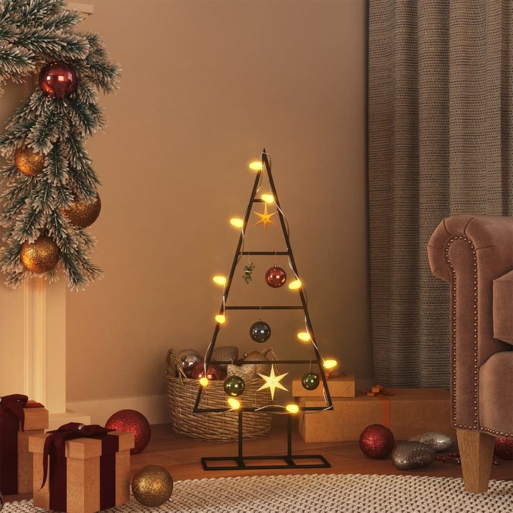Sapin de noël plat en métal à décorer pour intérieur et mur noir 60 cm