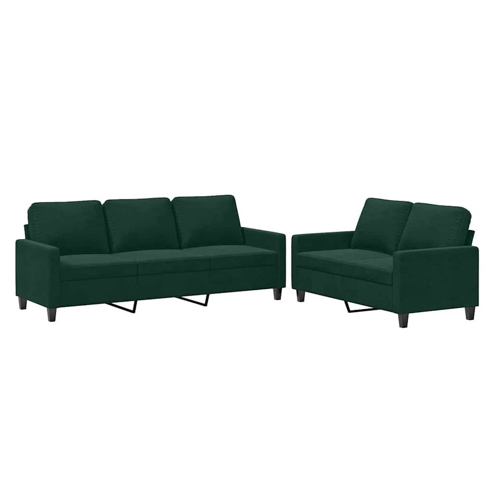 Ensemble de canapés 2 pcs avec coussins vert foncé velours