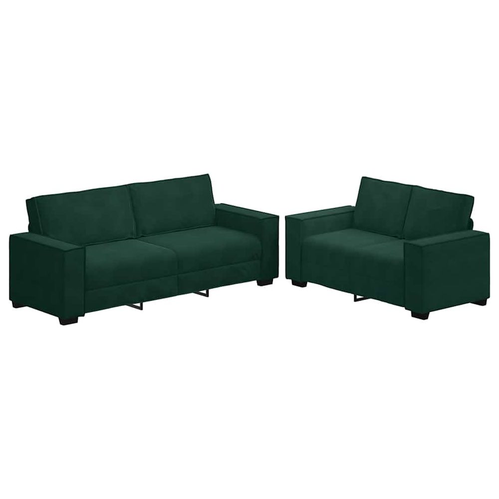 Ensemble canapé 2 pcs avec coussins velours vert foncé