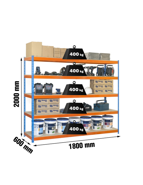 Etagère sans vis ecoforte 1806-5 chipboard bleu/orang/bois bleu/orange/bois 2000x1800x600 - simonrack