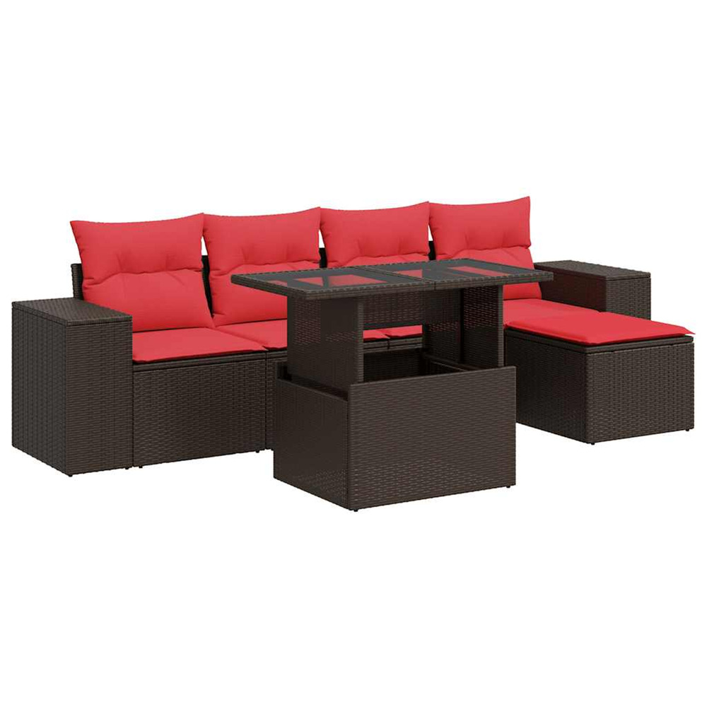 Salon de jardin avec coussins 6pcs marron résine tressée acacia