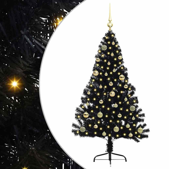 Sapin de noël artificiel pré-éclairé noir 150 cm pvc