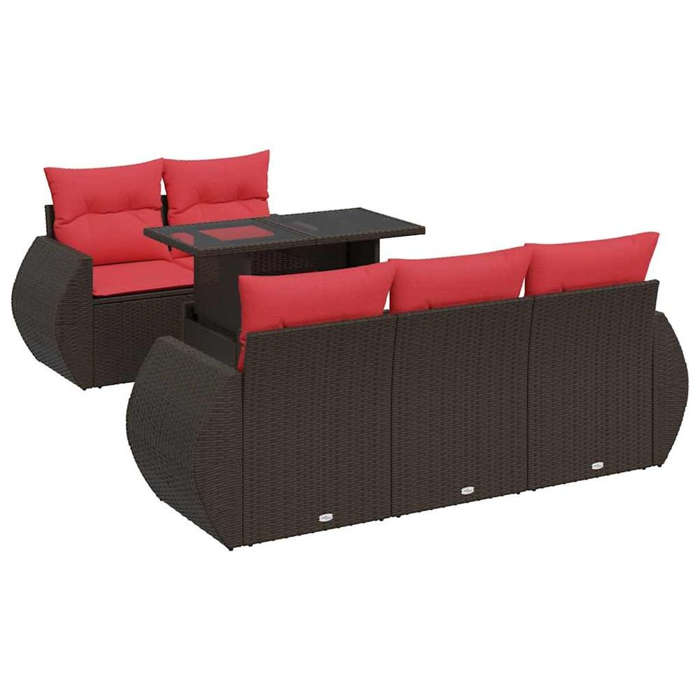 Salon de jardin avec coussins 6pcs marron résine tressée acacia