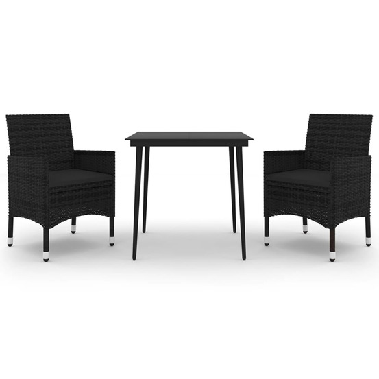 Ensemble à manger de jardin coussins 3 pcs résine tressée verre