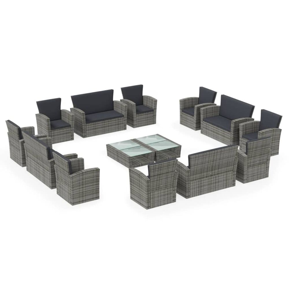 Salon de jardin 16 pcs avec coussins résine tressée gris