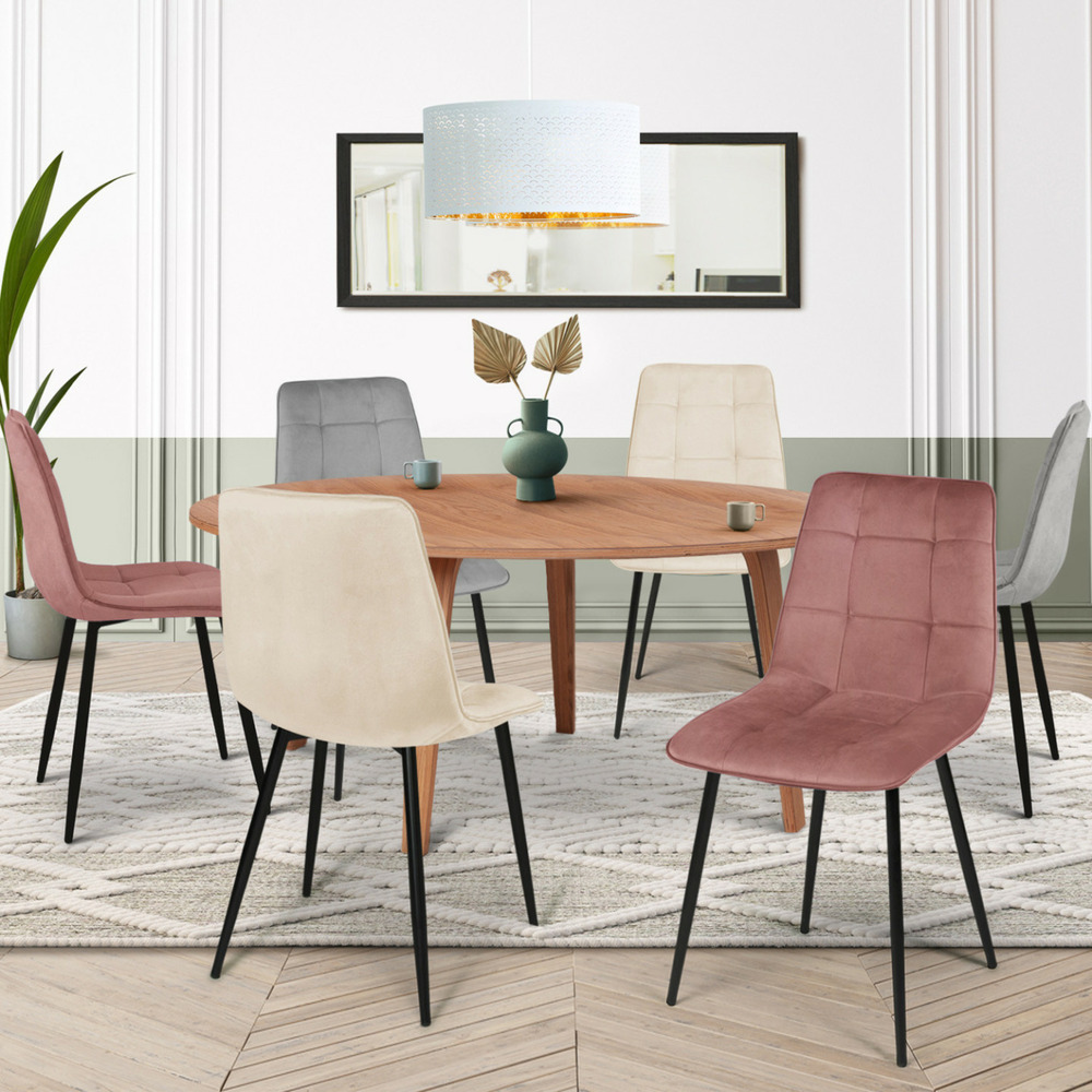 Lot de 6 chaises mila mix color pastel rose x2, gris clair x2 et beige x2