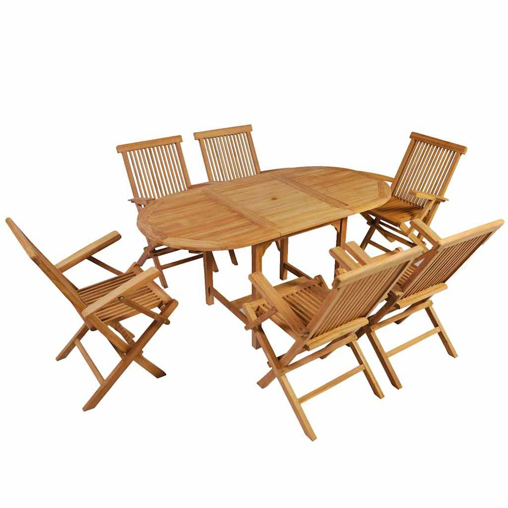 Ensemble à manger d'extérieur 7 pcs bois de teck solide