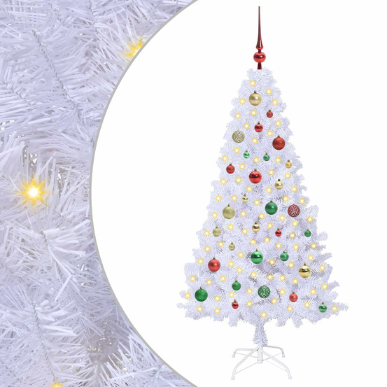 Sapin de noël artificiel avec 150 led blanc 150 cm pvc et acier