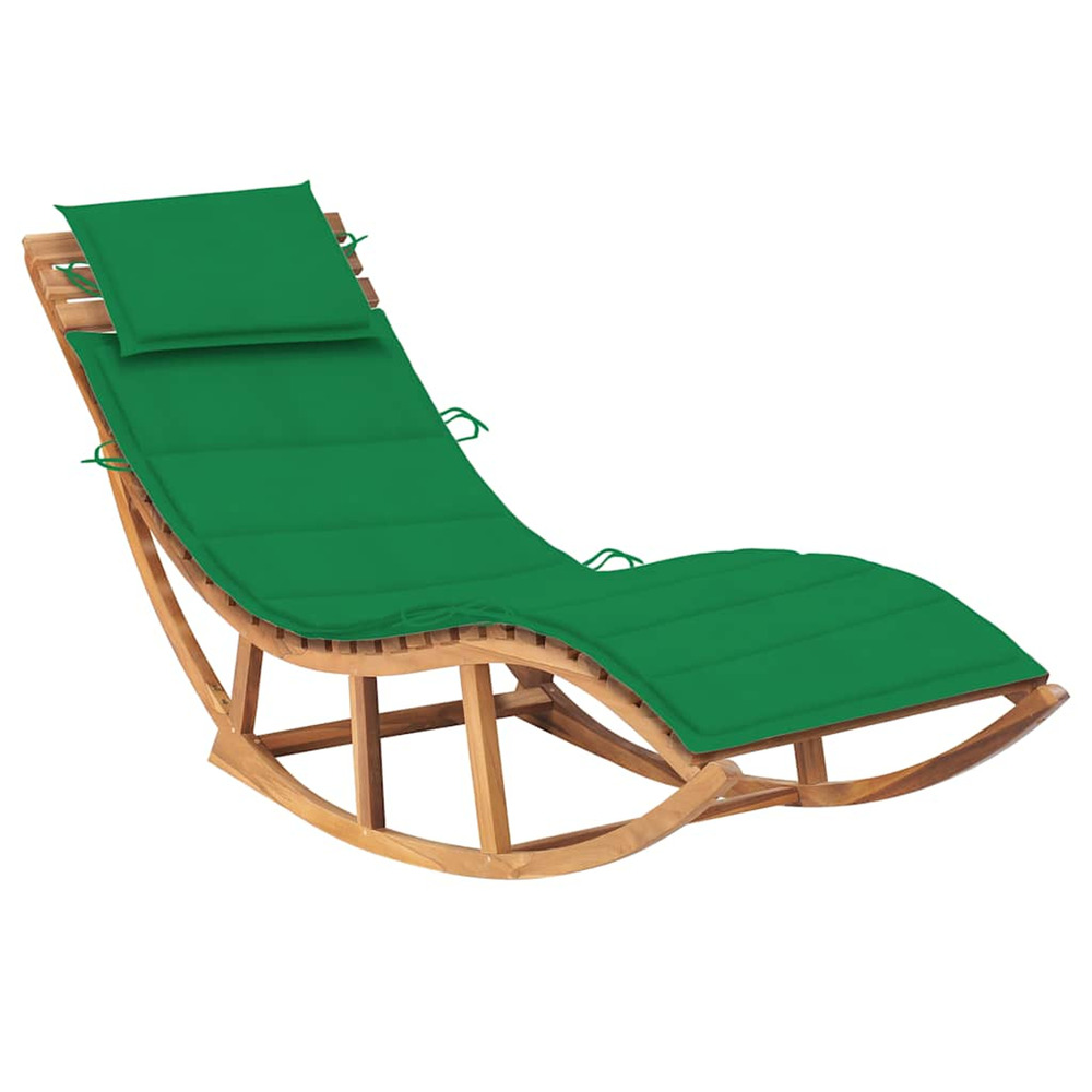 Chaise longue à bascule avec coussin bois de teck solide bain de soleil