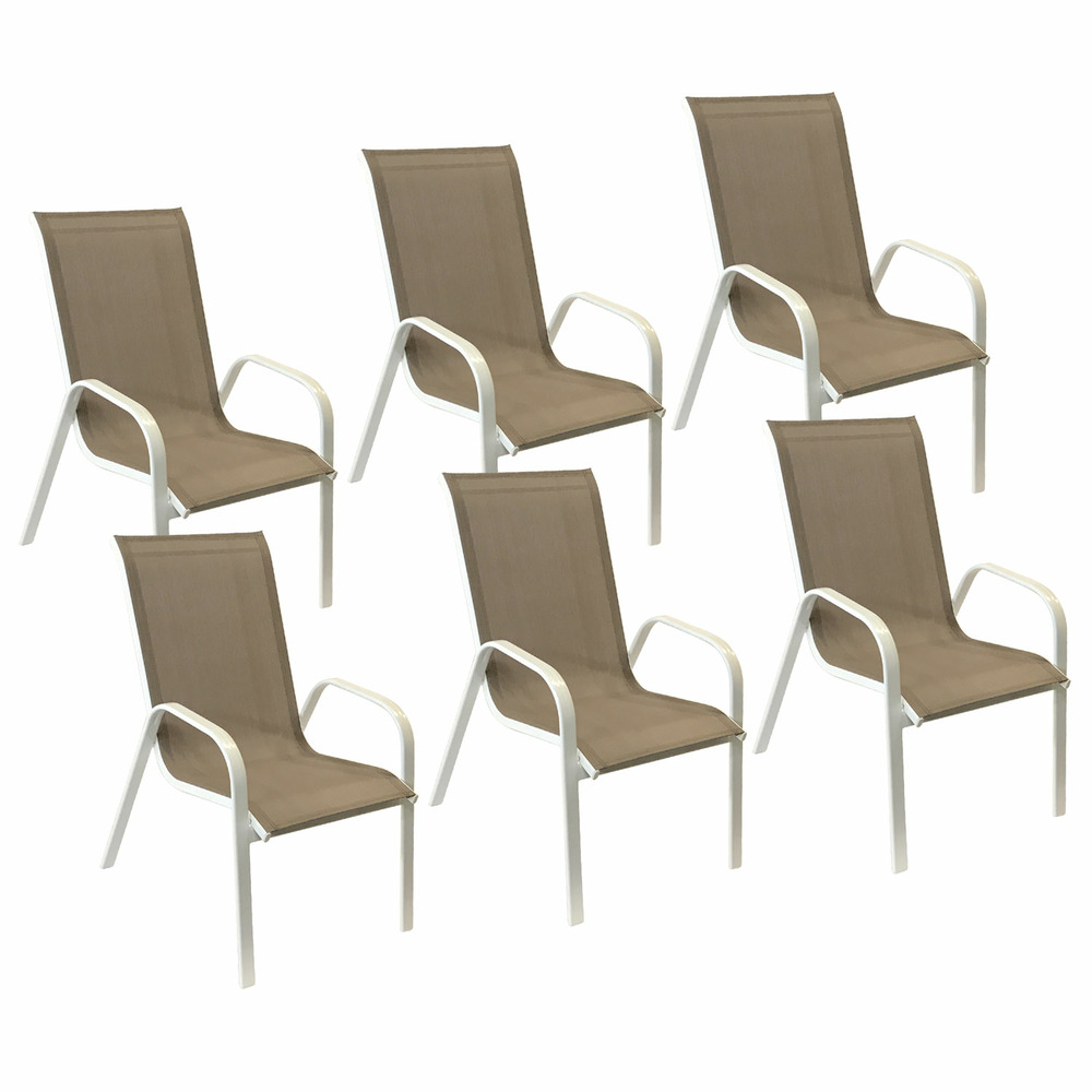 Lot de 6 chaises marbella en textilène taupe - aluminium blanc