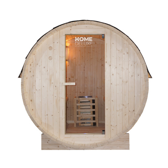 Home deluxe - sauna extérieur en tonneau lahti m - dimensions : lxpxh : env. 185 cm x 120 cm x 185 cm, bois : épicéa - avec poêle et