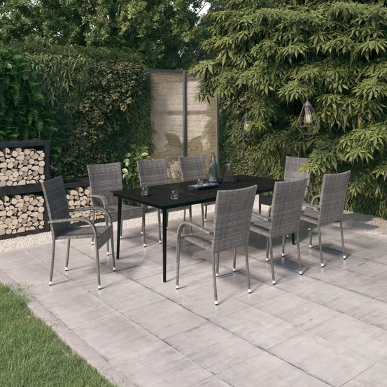 Ensemble à manger de jardin 9 pcs gris et noir