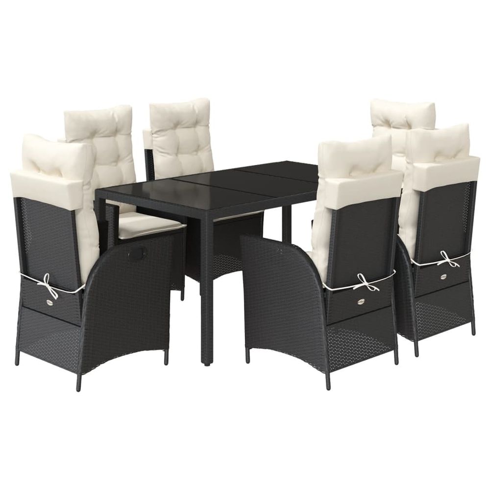 Ensemble à manger de jardin coussins 7pcs noir résine tressée