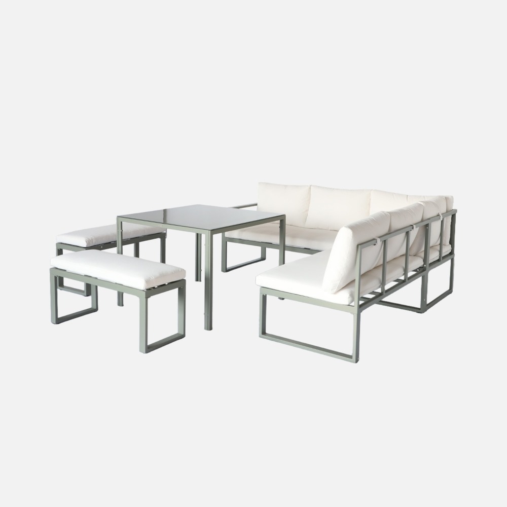Salon, table de jardin aluminium 9 places kaki et beige - convivio