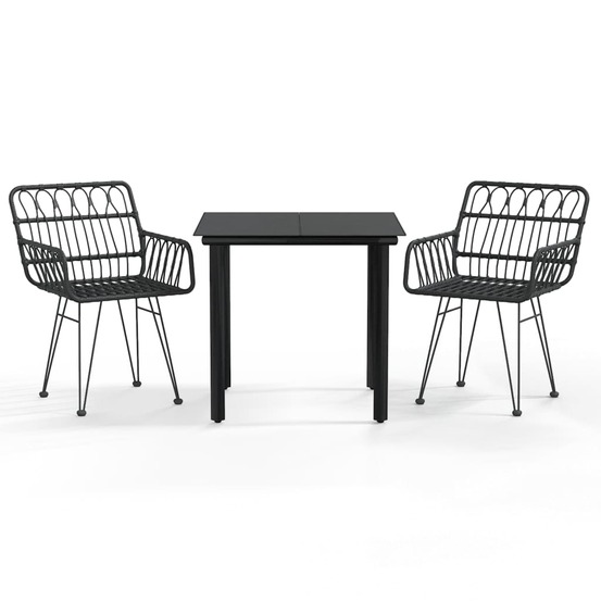 Ensemble à manger de jardin 3 pcs noir résine tressée