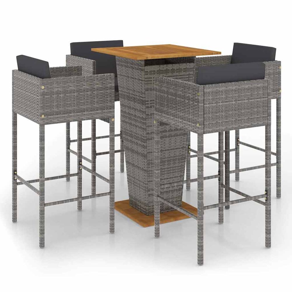Ensemble de bar de jardin 5 pcs et coussins résine tressée gris