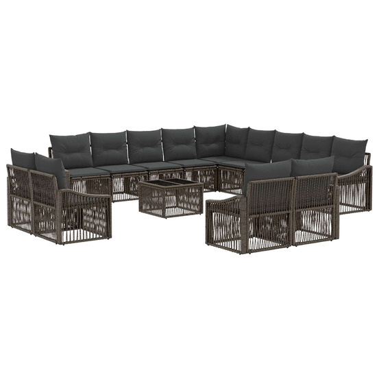 Ensemble de canapé de jardin 14 pcs gris polyrotin
