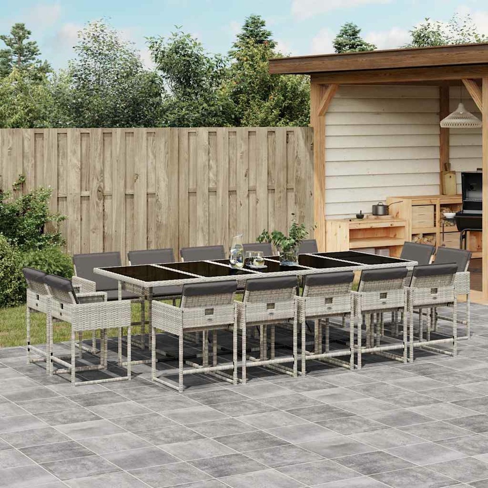 Ensemble à manger de jardin et coussins 15 pcs gris clair rotin