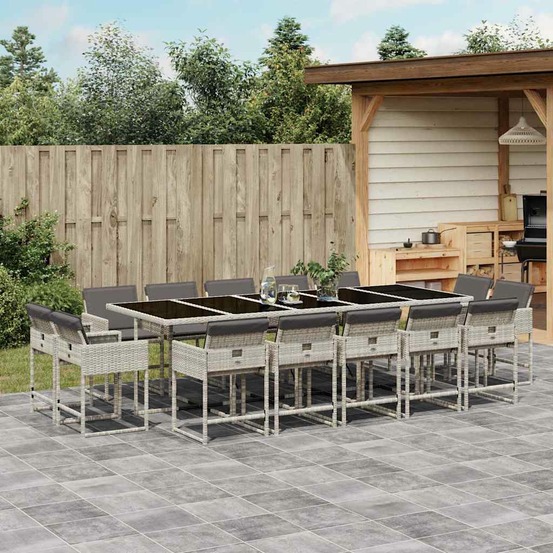 Ensemble à manger de jardin et coussins 15 pcs gris clair rotin