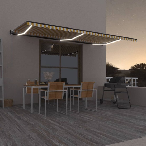 Auvent automatique capteur de vent led 600x350cm jaune et blanc