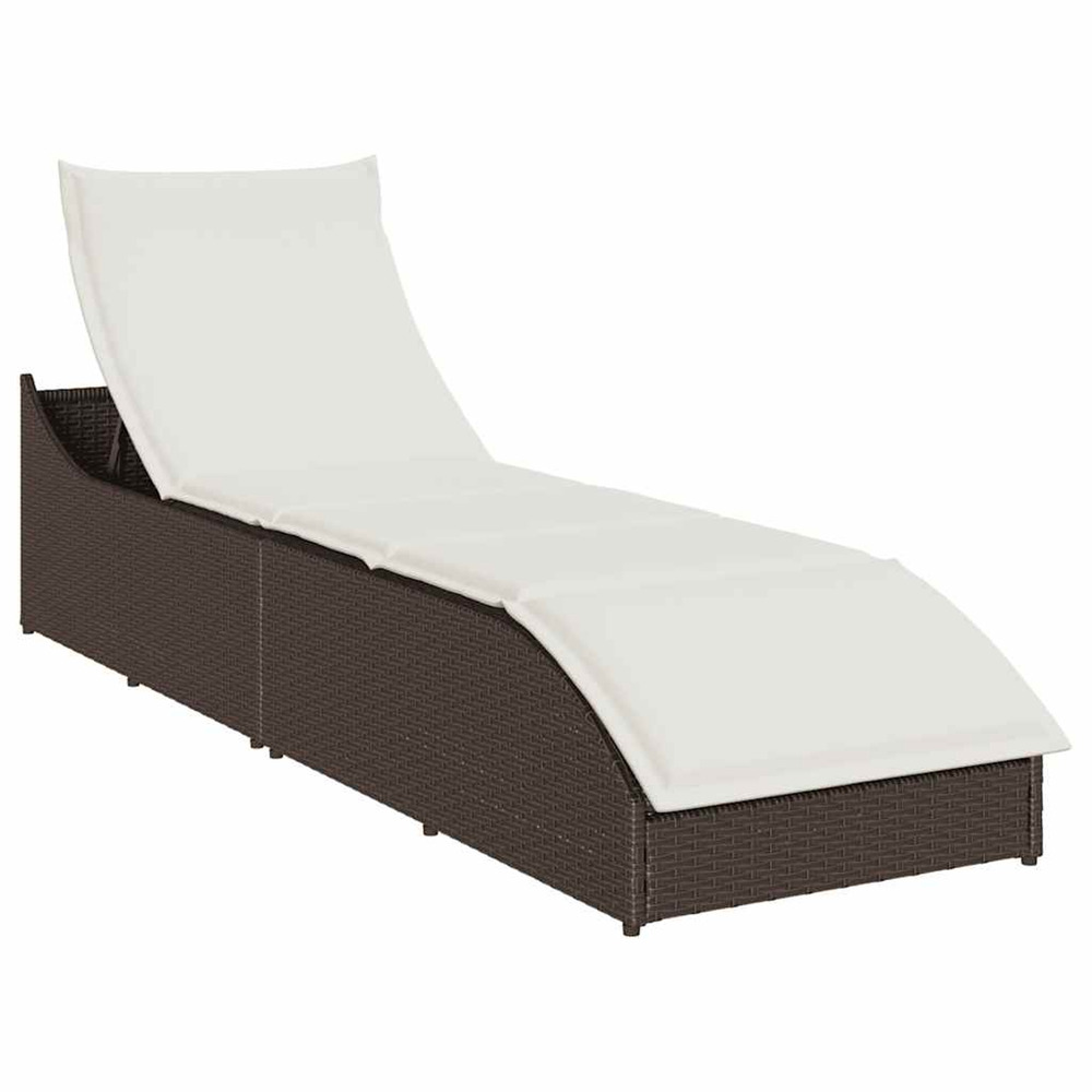 Chaise longue pliante coussin rangement marron résine tressée bain de soleil
