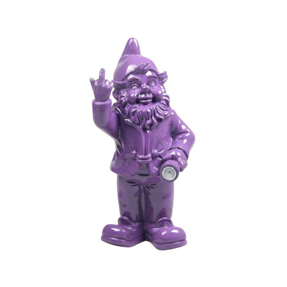 Nain de jardin en résine f*ck avec éclairage solaire 16 x 12 x 31 cm violet