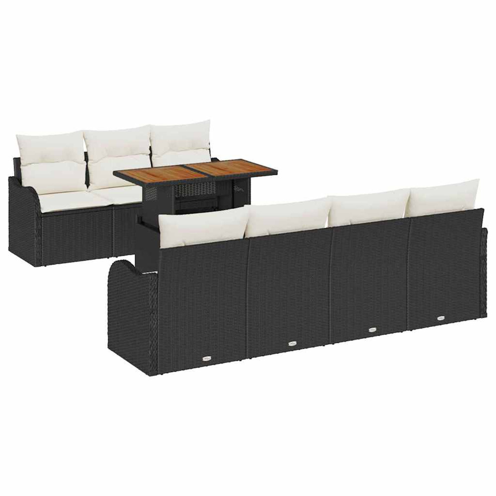 Ensemble de canapé de jardin avec coussin 8 pcs noir et crème