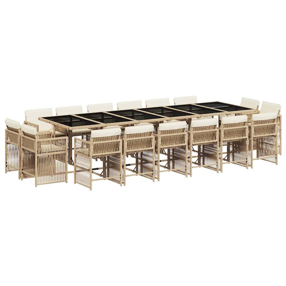 Ensemble à manger de jardin et coussins 17 pcs beige