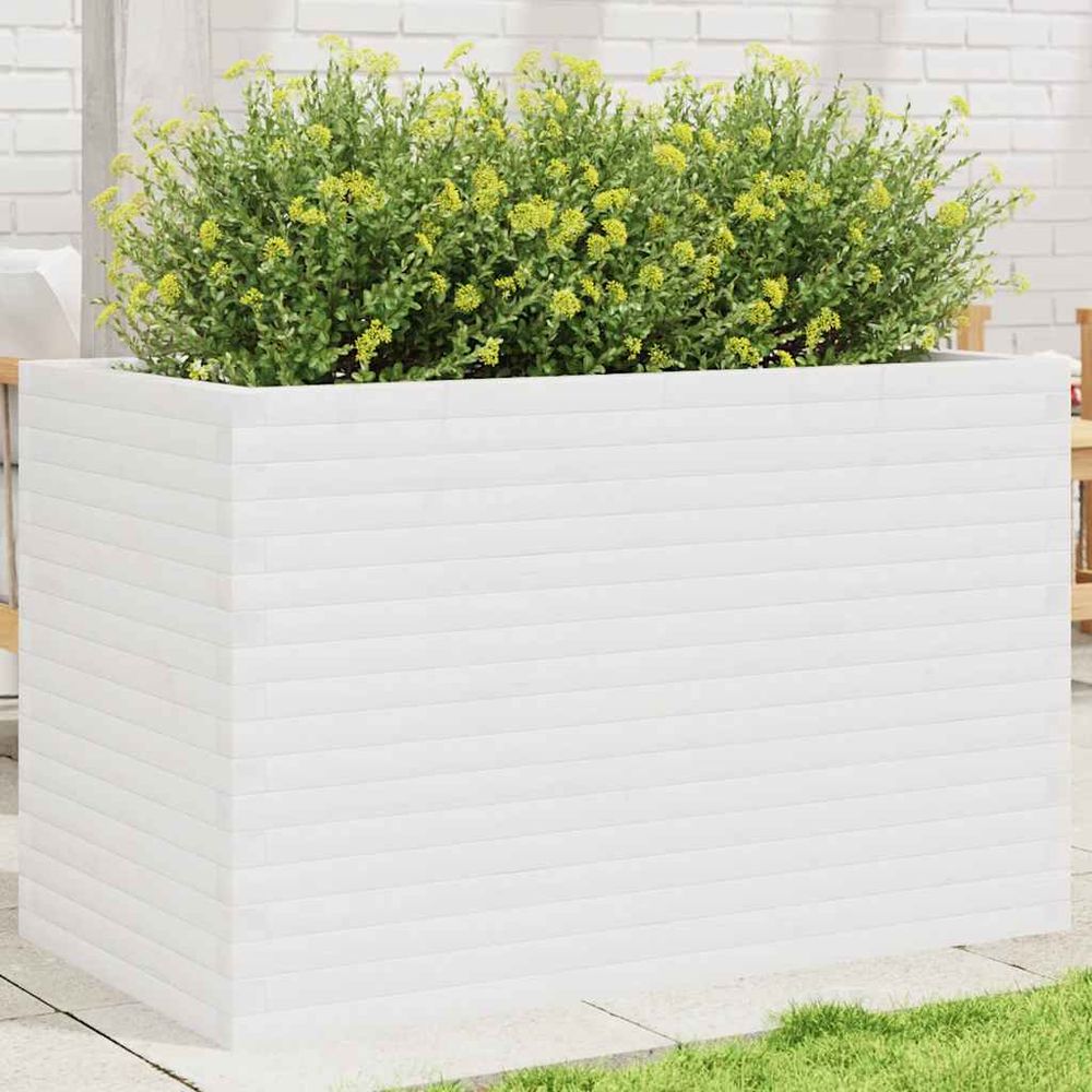 Très grande jardinière bois pin massif pour terrasse jardin blanc 110cm