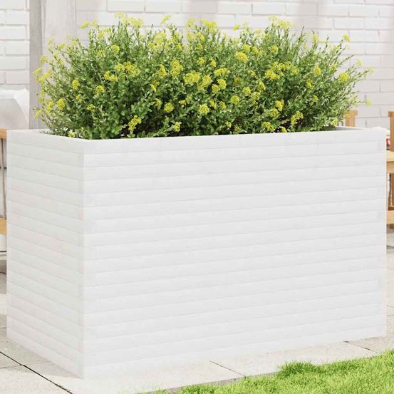 Très grande jardinière bois pin massif pour terrasse jardin blanc 110cm