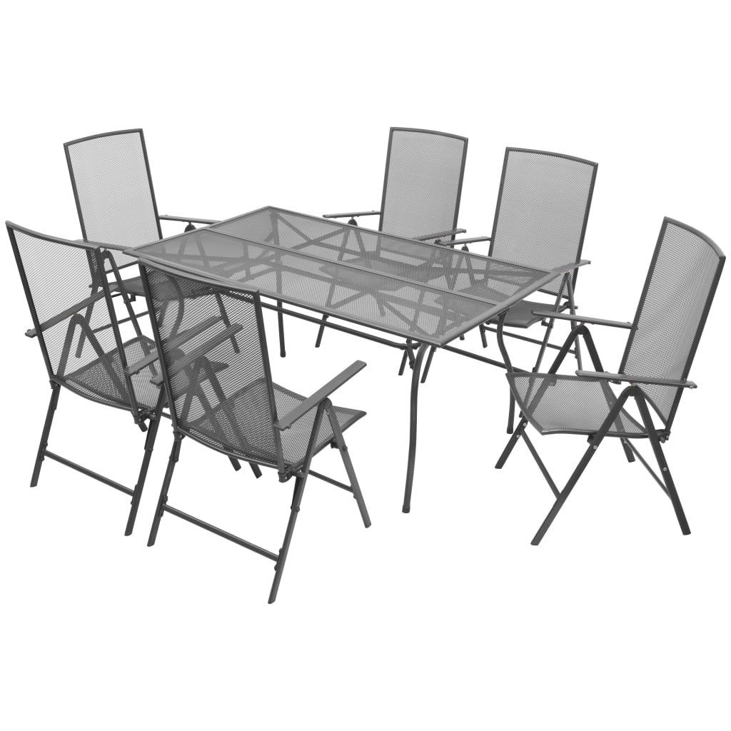 Mobilier à dîner 7 pcs et chaises pliables acier anthracite