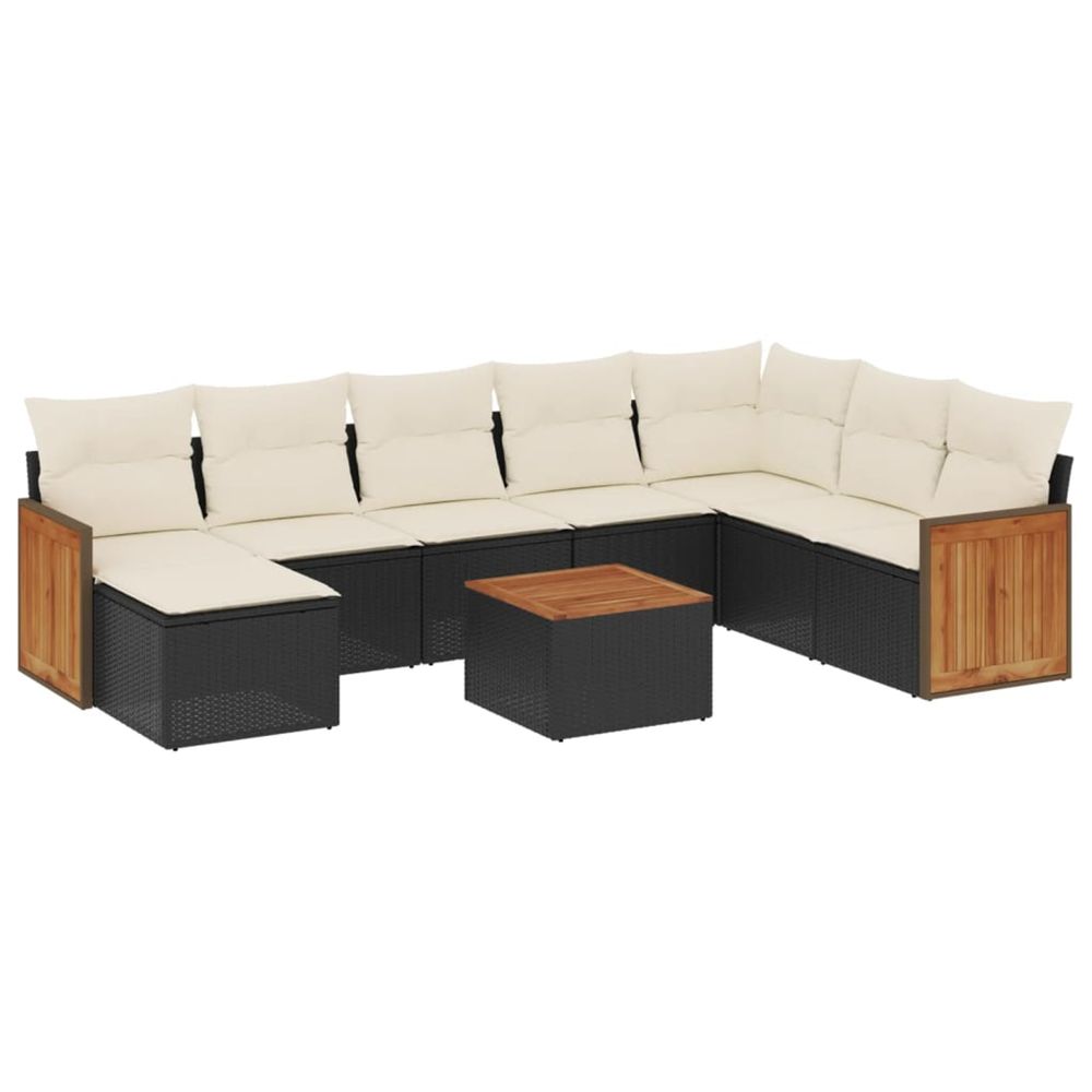 Salon de jardin 9 pcs avec coussins noir résine tressée