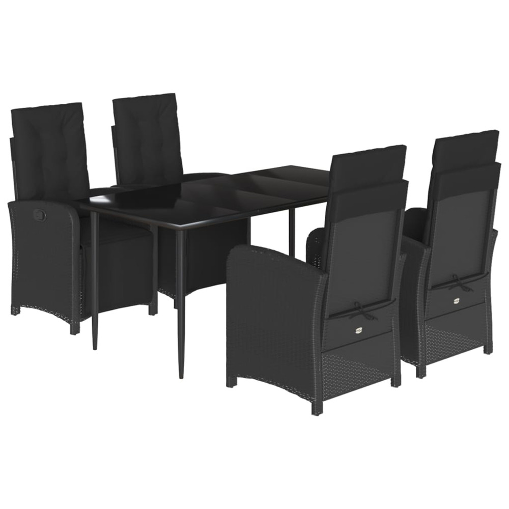 Ensemble à manger de jardin coussins 5pcs noir résine tressée