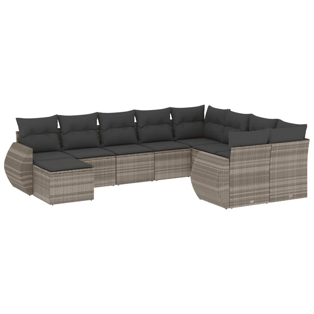 Salon de jardin avec coussins 10 pcs gris clair résine tressée