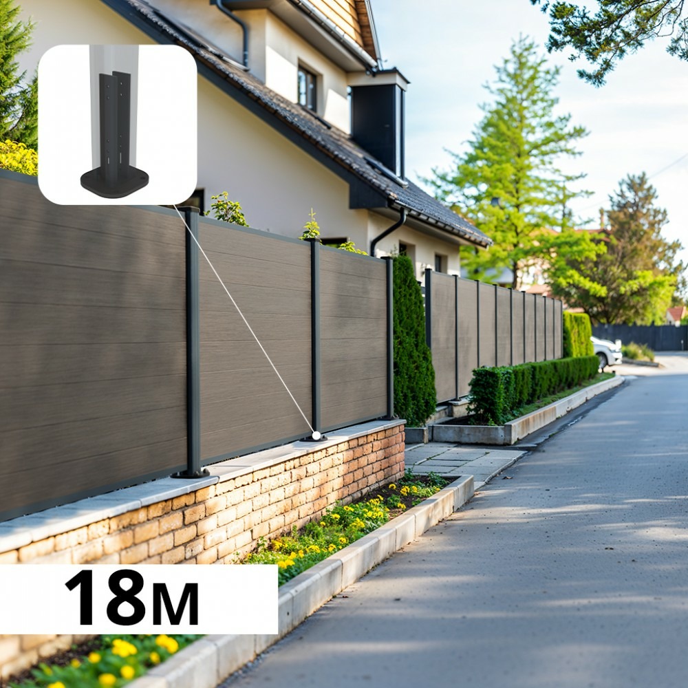 Kit clôture composite sur muret poteau sur platines - cruz argent h-1,2m