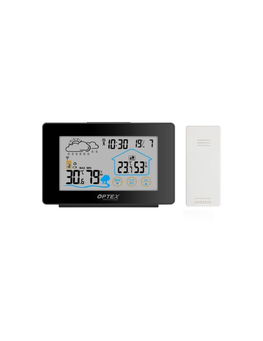 Station meteo radio controlee tactile noir et blanc avec sonde exterieure