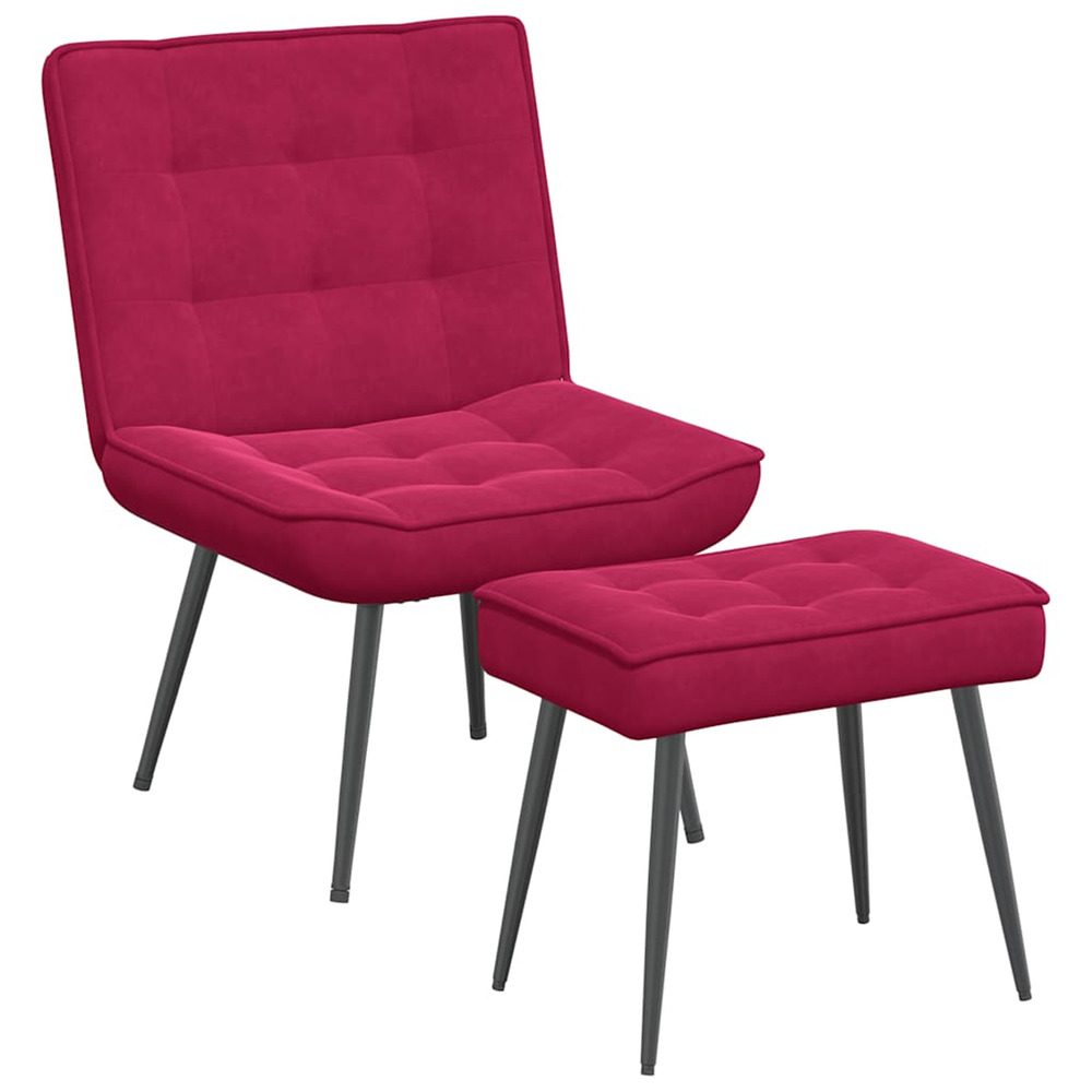 Chaise de relaxation avec tabouret bordeaux velours