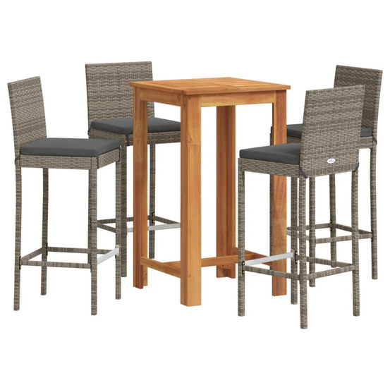 Ensemble de bar de jardin 5 pcs gris bois massif acacia rotin