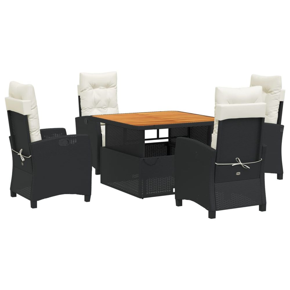 Ensemble à manger de jardin coussins 5pcs noir résine tressée