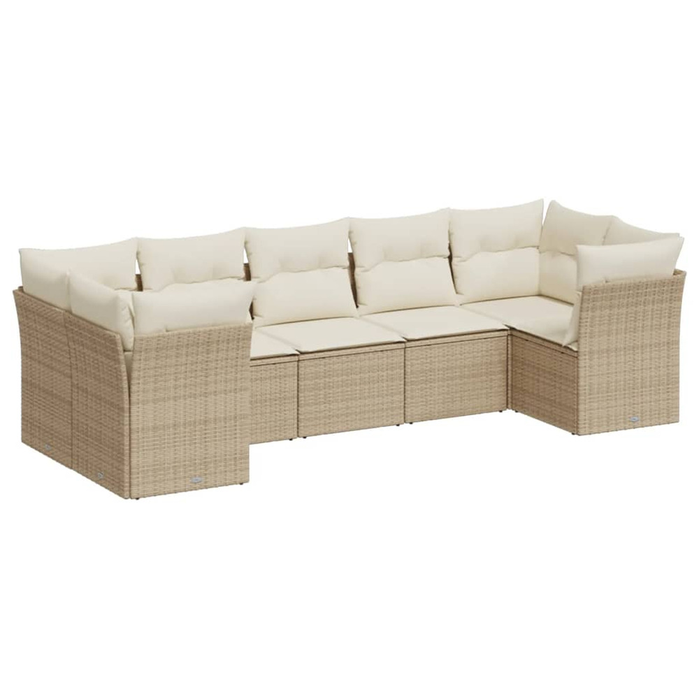 Salon de jardin avec coussins 7 pcs beige résine tressée