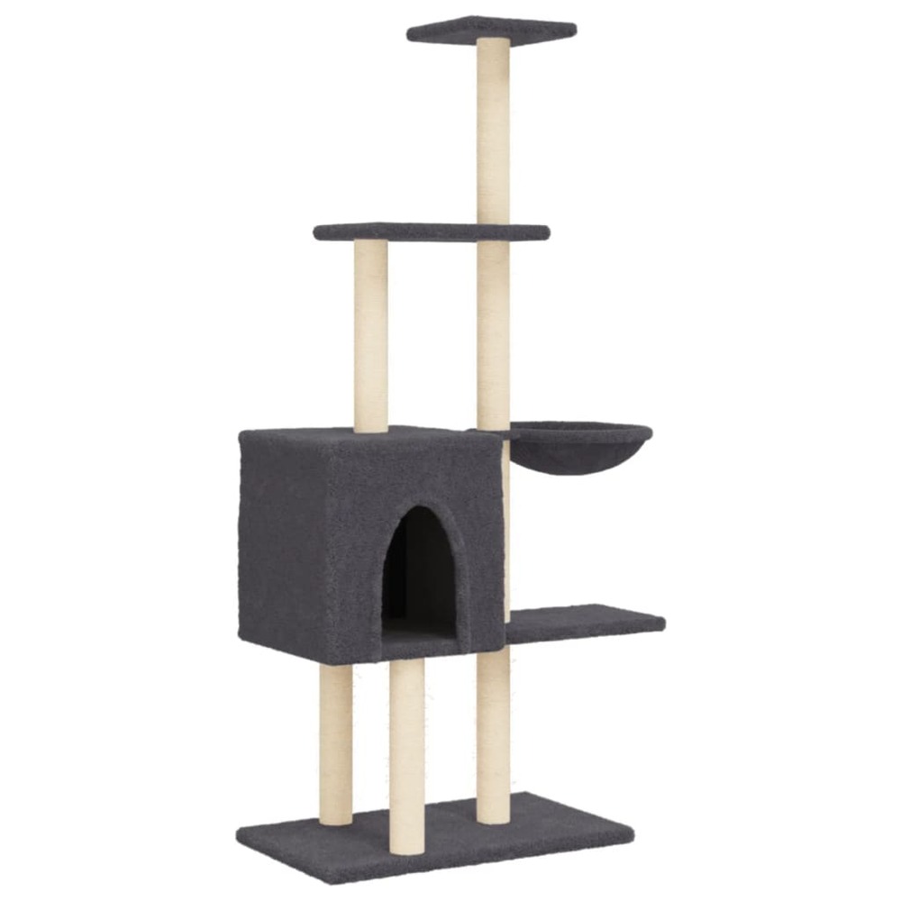 Arbre à chat meuble tour grimper jouet grattage grattoir escalade plateforme avec griffoirs en sisal foncé 145 cm gris 02_002